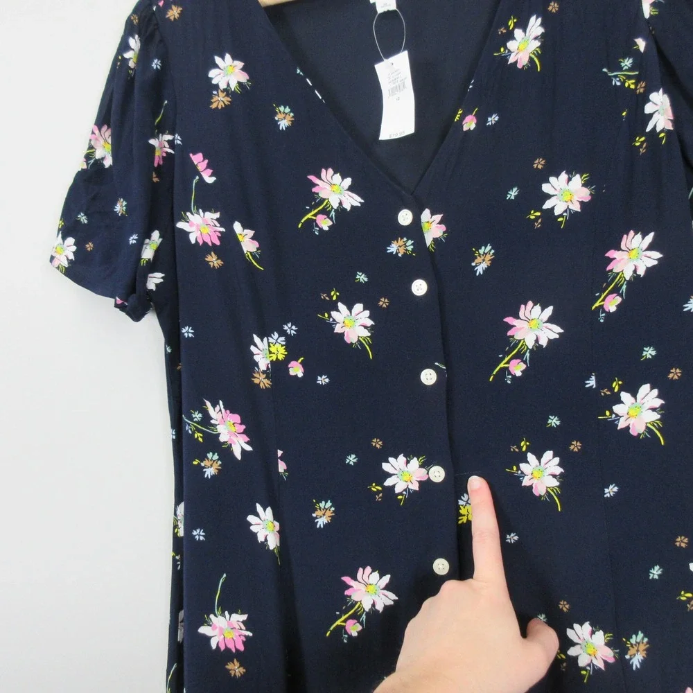 GAP Women's Navy Floral Print Button Front Midi Dress Size 12 - Picture 4 of 13